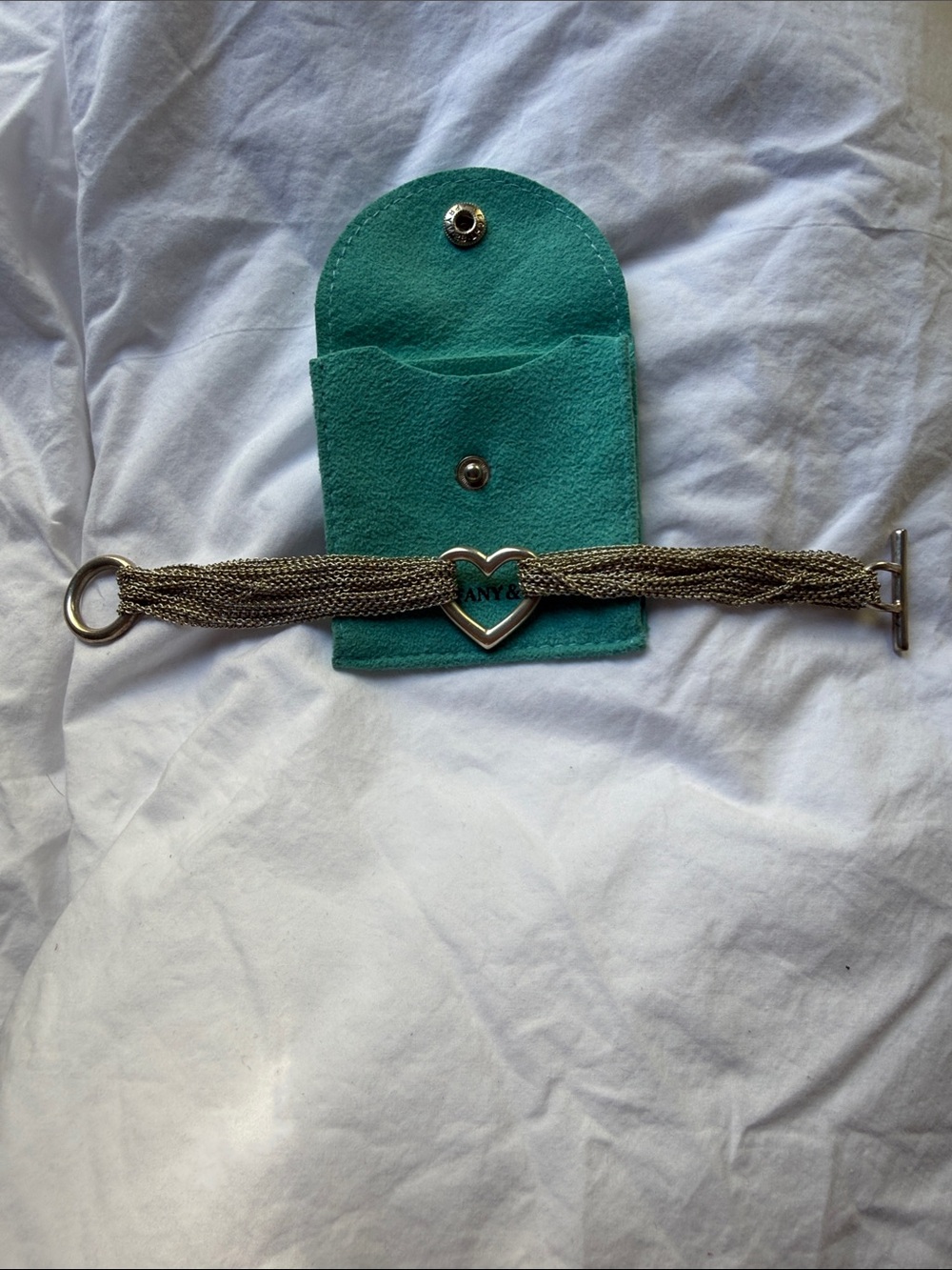 Tiffany & Co. Silver Heart Multi-Chain Toggle Bracelet with Blue Pouch